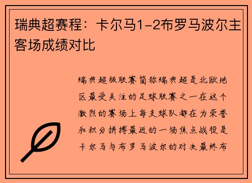 瑞典超赛程：卡尔马1-2布罗马波尔主客场成绩对比